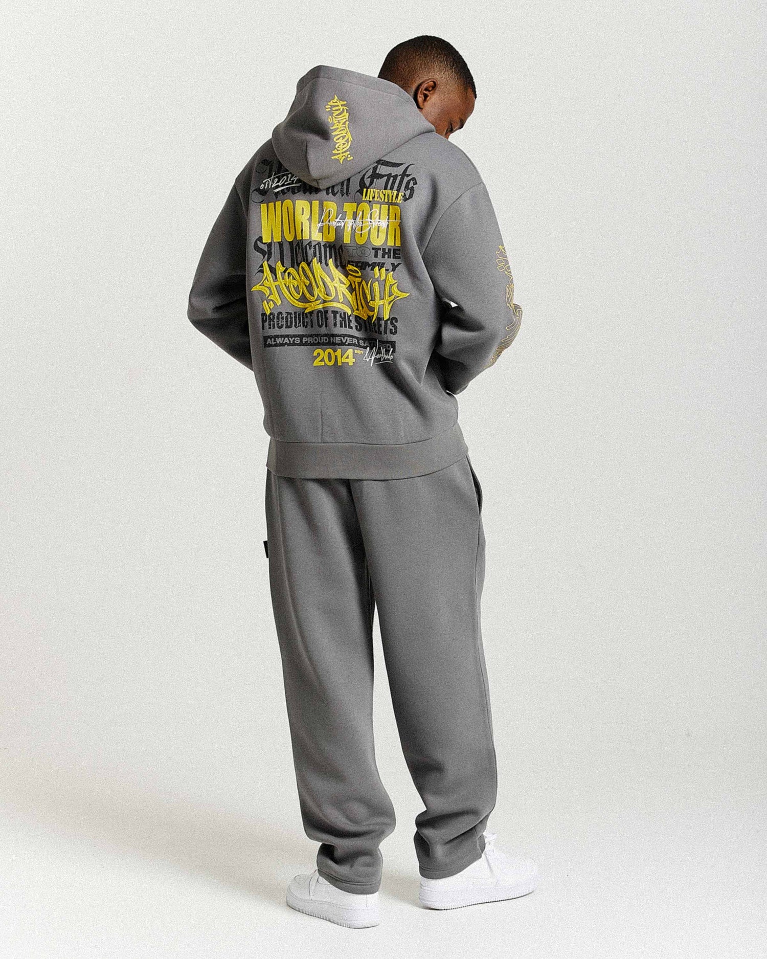 Stamp Tour Oversized Zip Hoodie - Grey/Black/Yellow