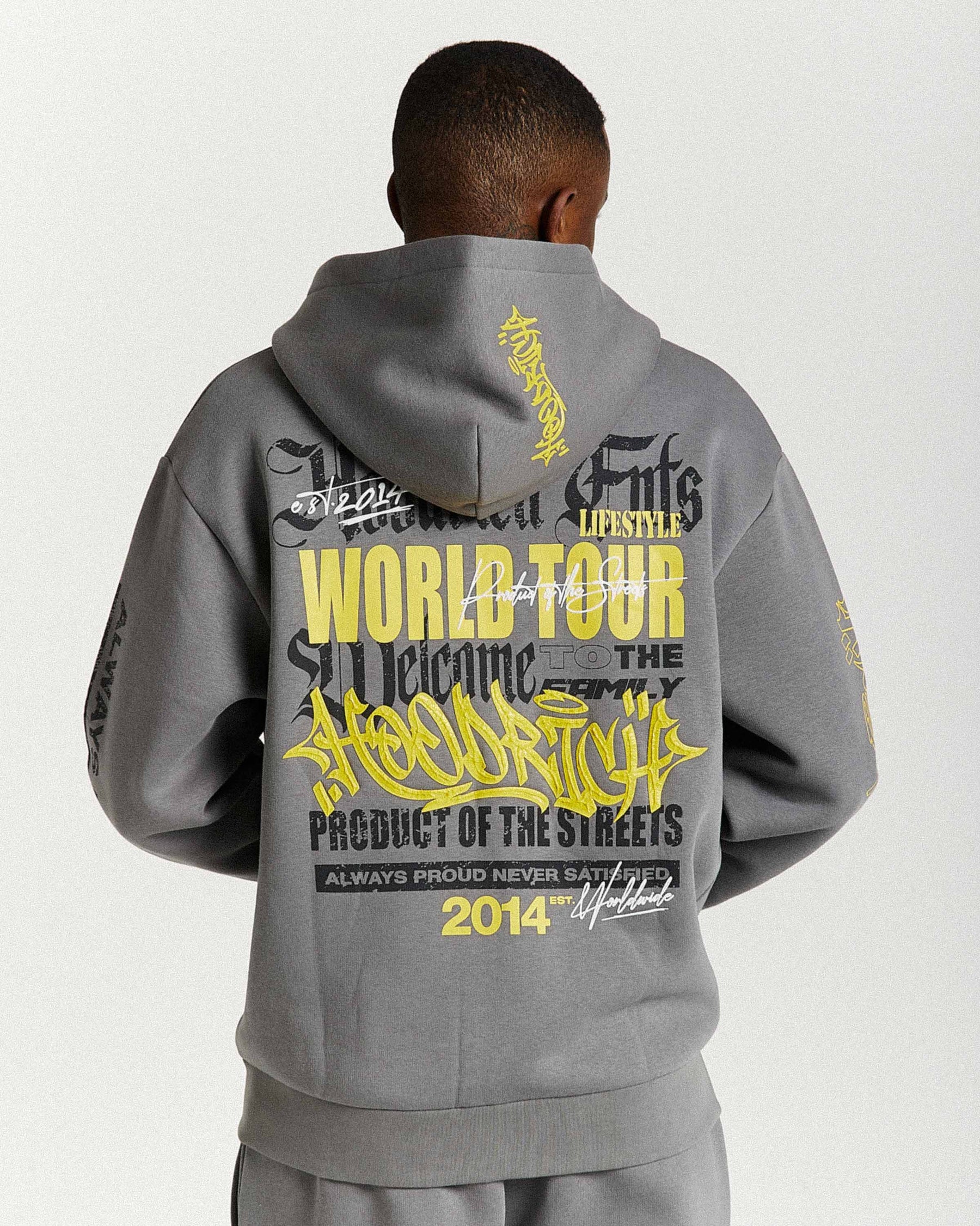 Stamp Tour Oversized Zip Hoodie - Grey/Black/Yellow