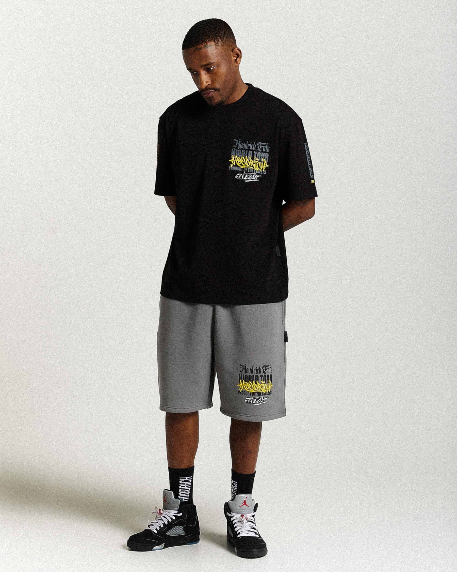 Stamp Tour Oversized Shorts - Grey/Black/Yellow