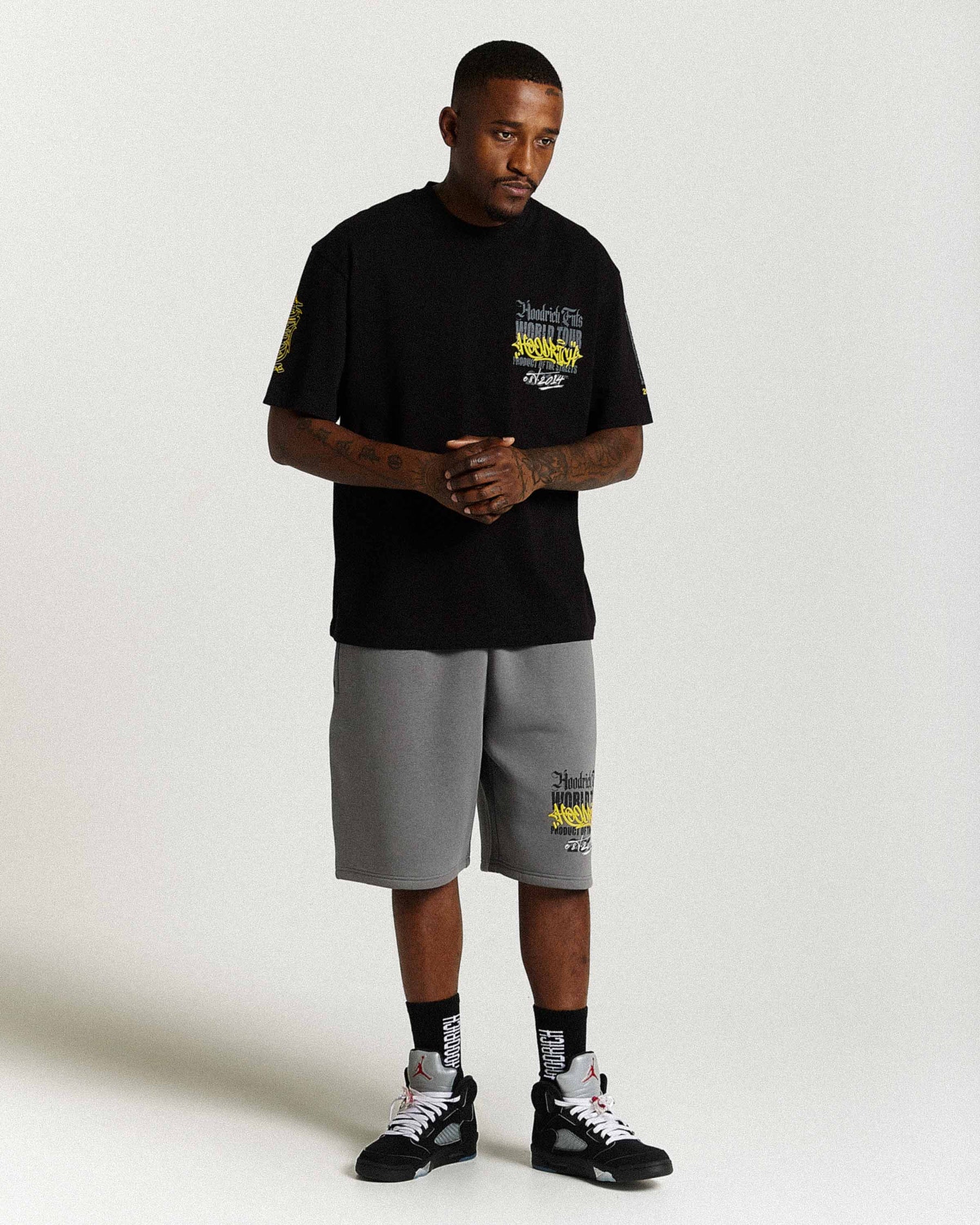 Stamp Tour Oversized Shorts - Grey/Black/Yellow