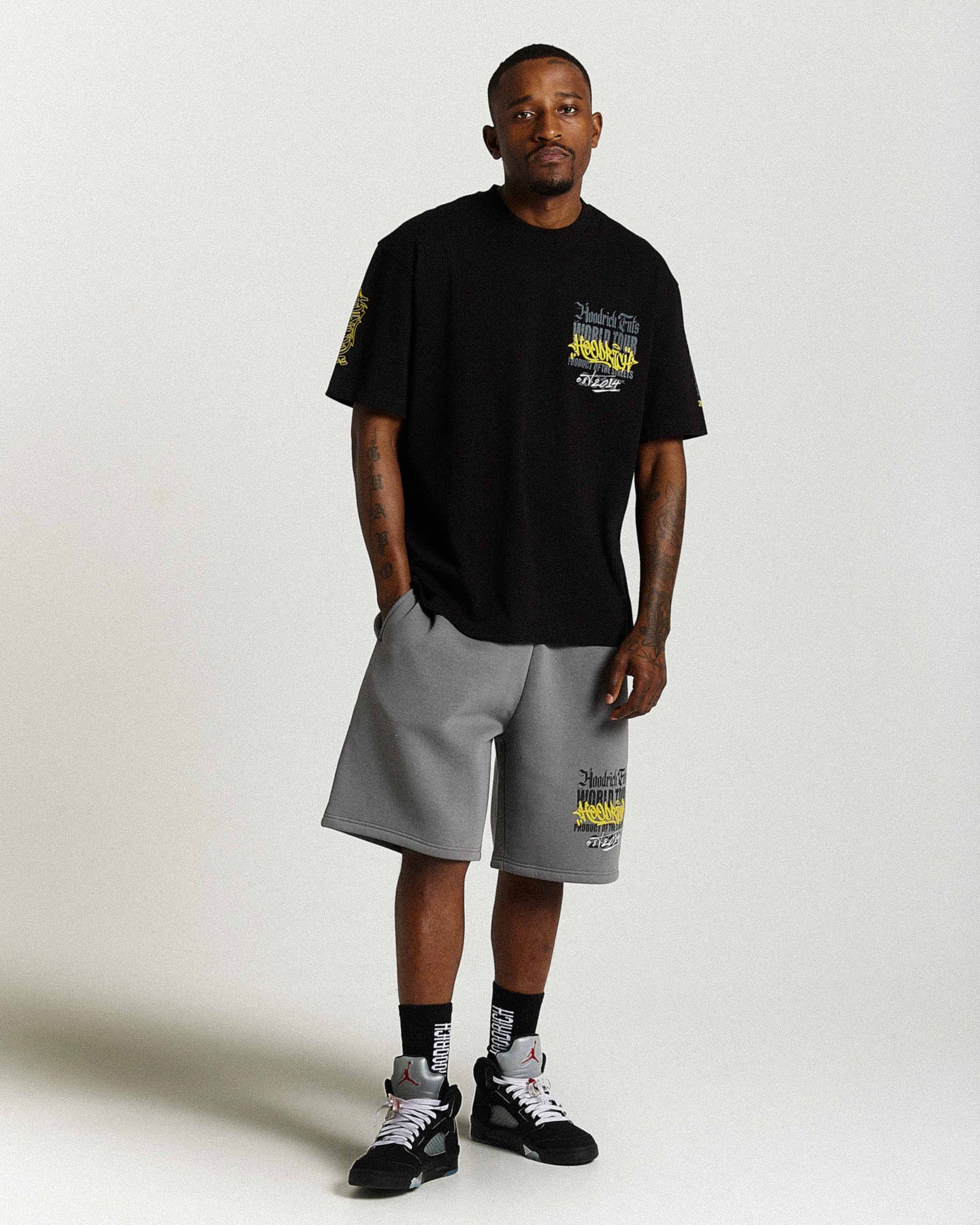 Stamp Tour Oversized Shorts - Grey/Black/Yellow