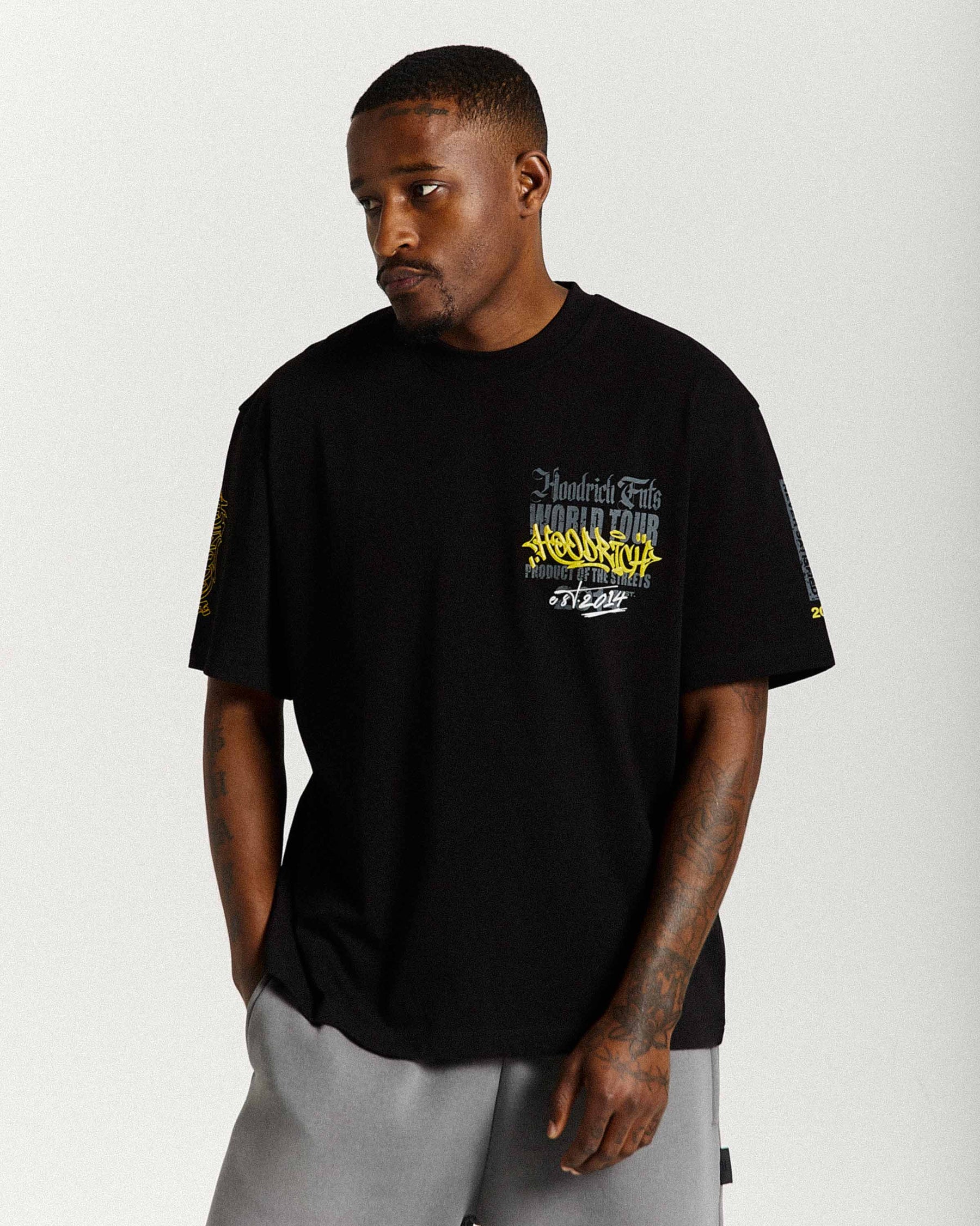 Stamp Tour Oversized T-Shirt - Black/Grey/Yellow