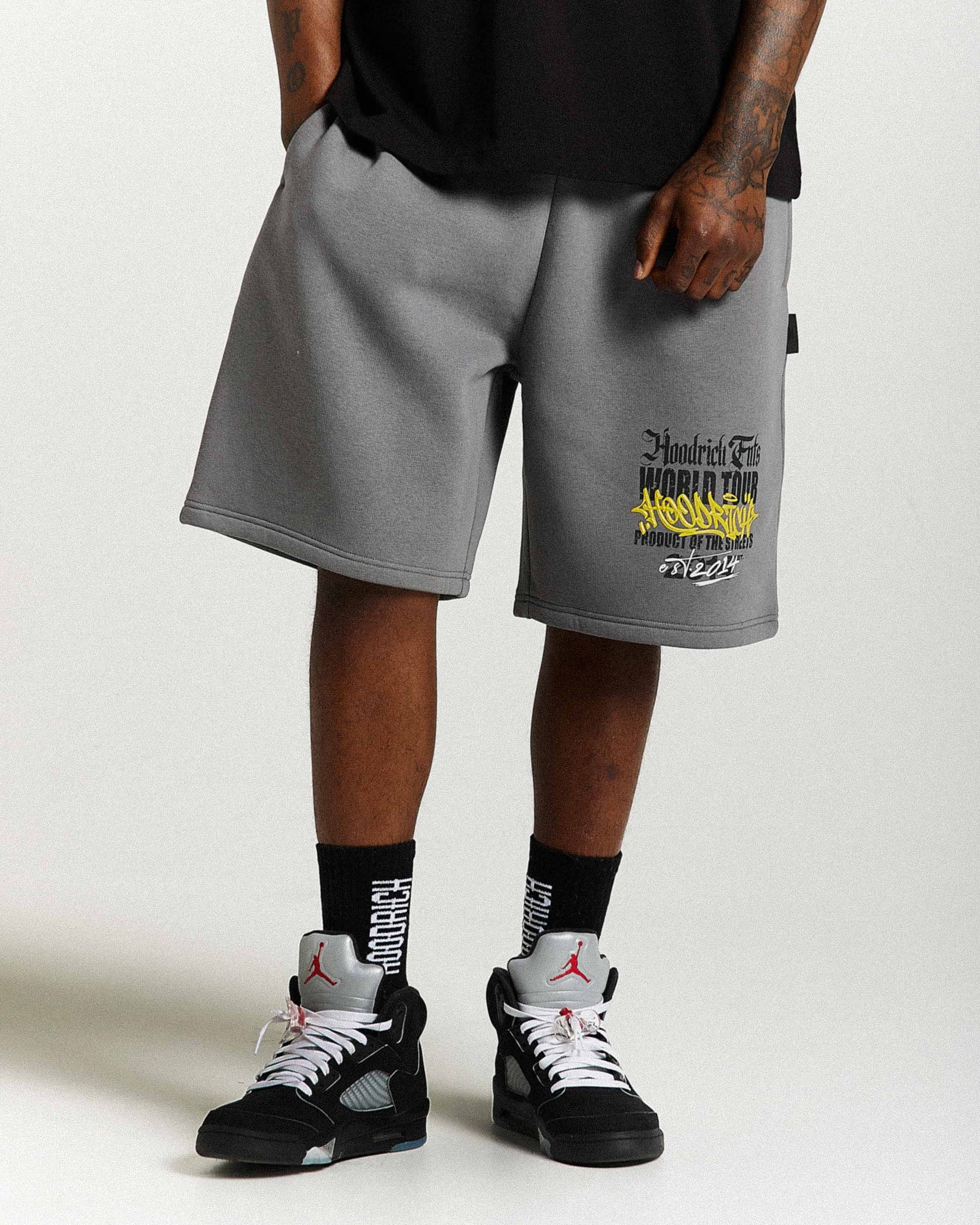 Stamp Tour Oversized Shorts - Grey/Black/Yellow