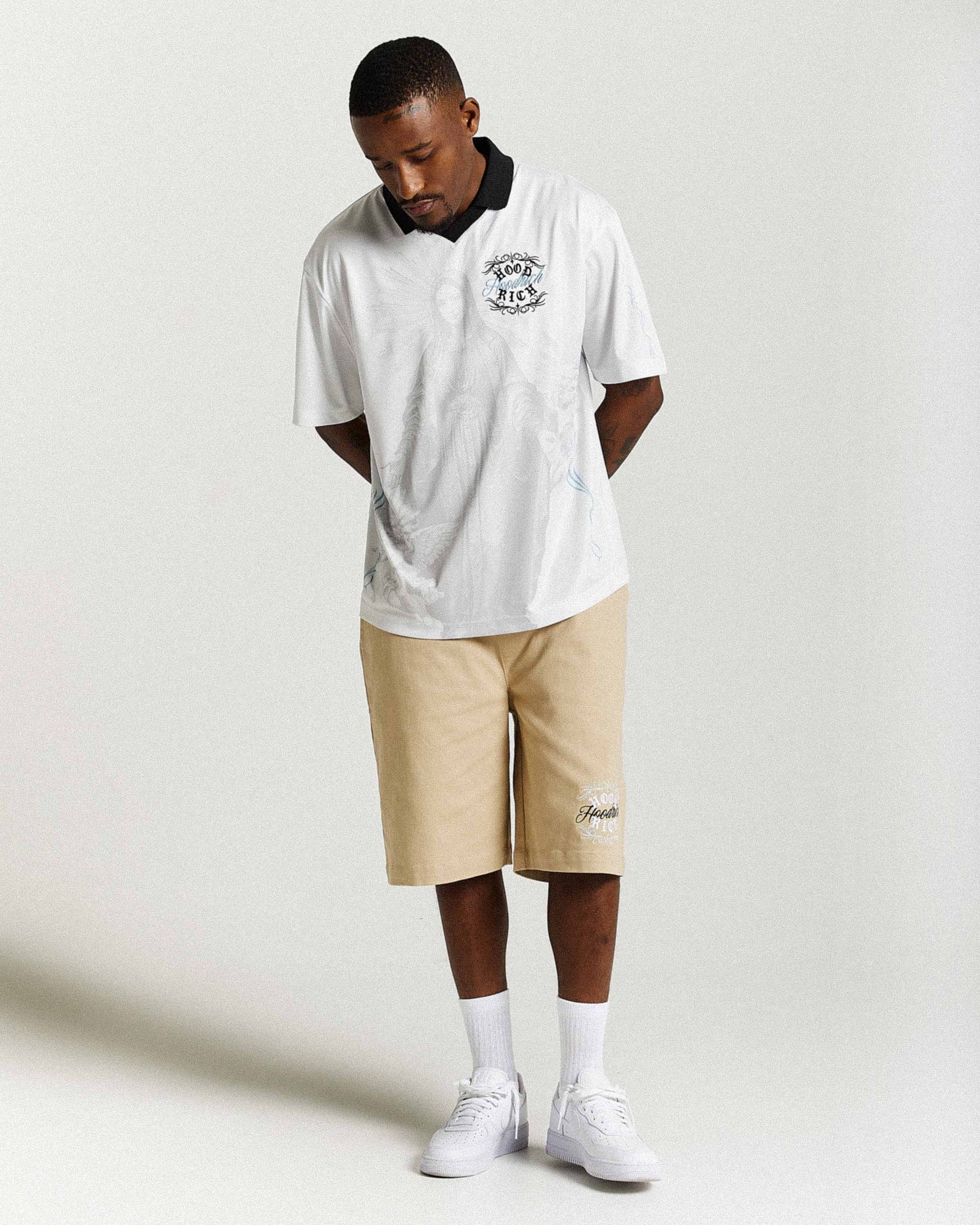 Rito Oversized Football Shirt - Off White/Black/Blue