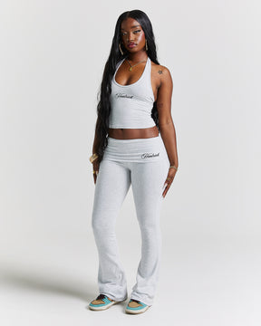 Poise Fold Over Flare Leggings - Light Grey/Black