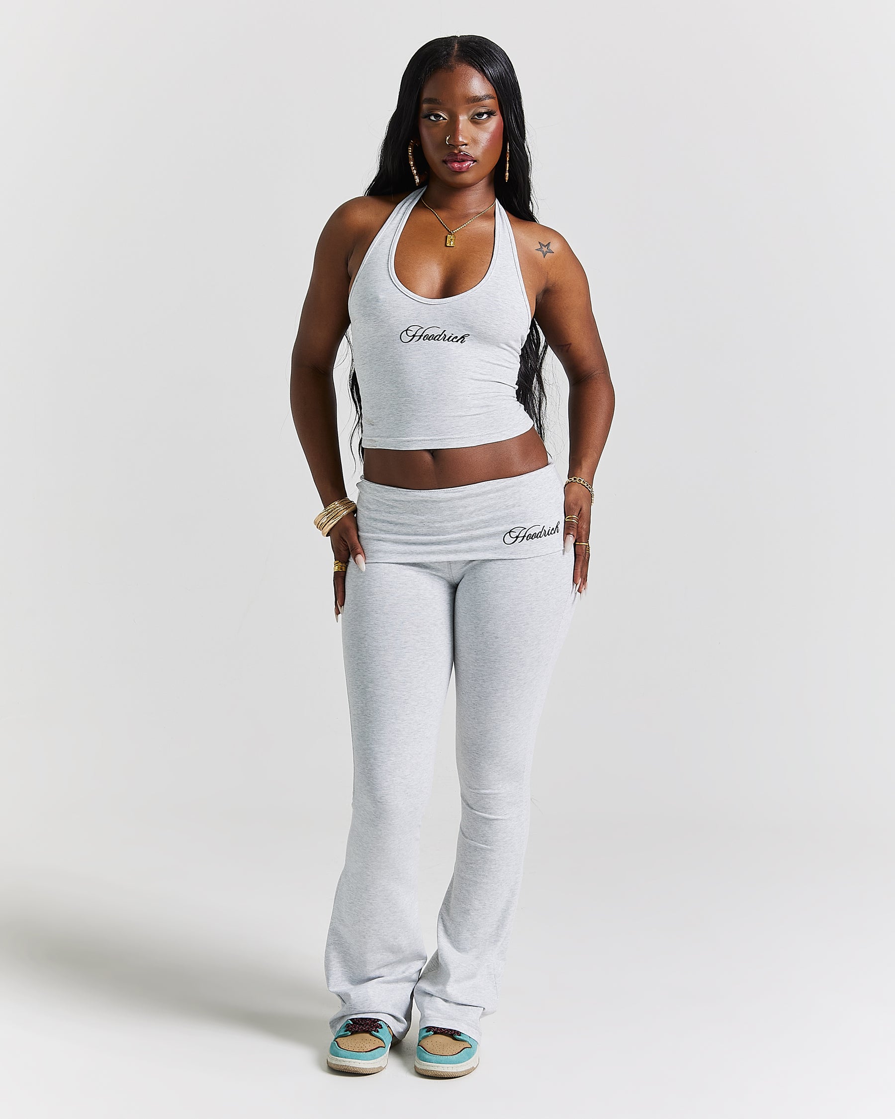 Poise Halter Neck Top - Light Grey/Black