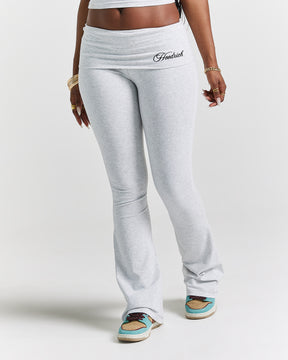 Poise Fold Over Flare Leggings - Light Grey/Black