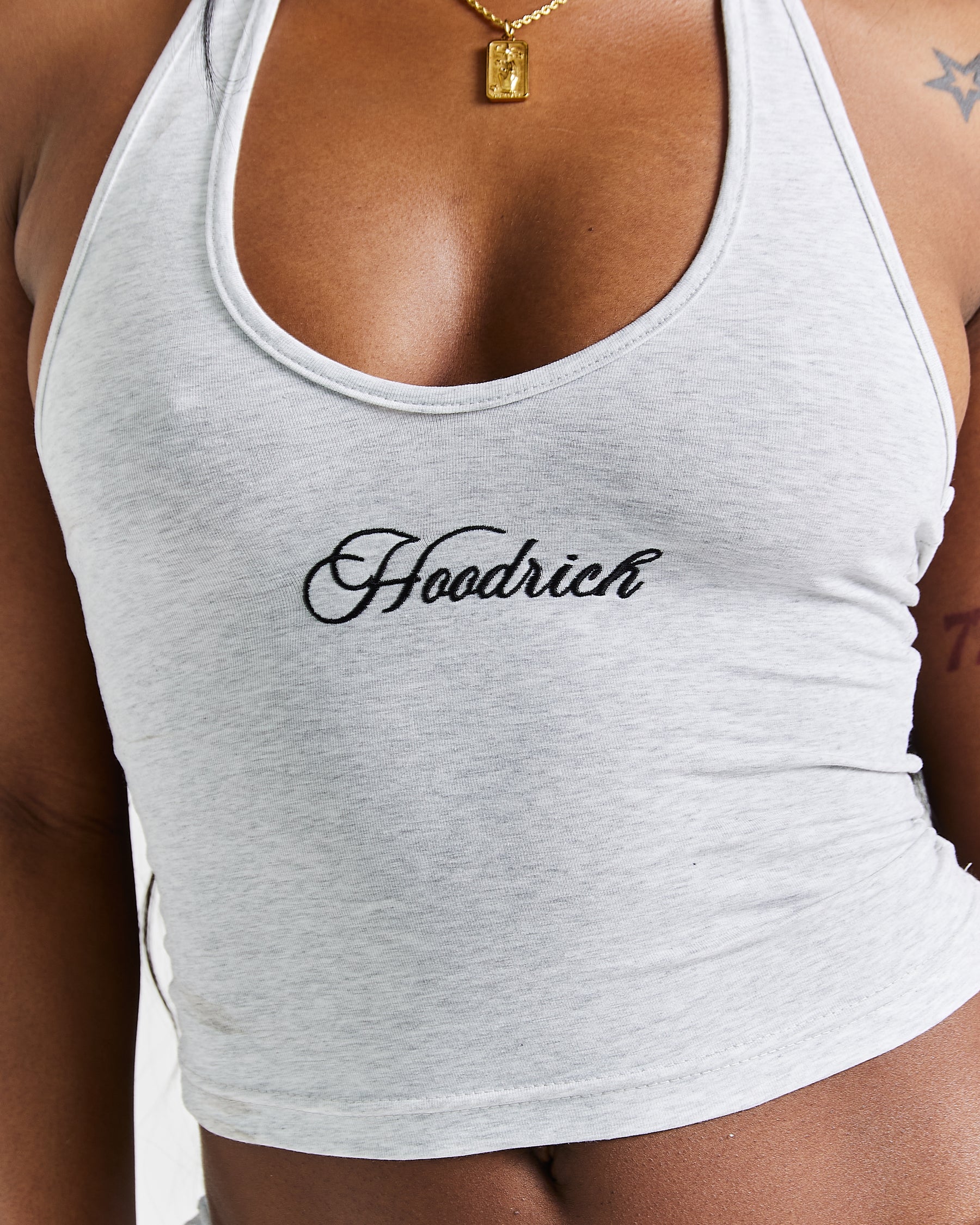 Poise Halter Neck Top - Light Grey/Black