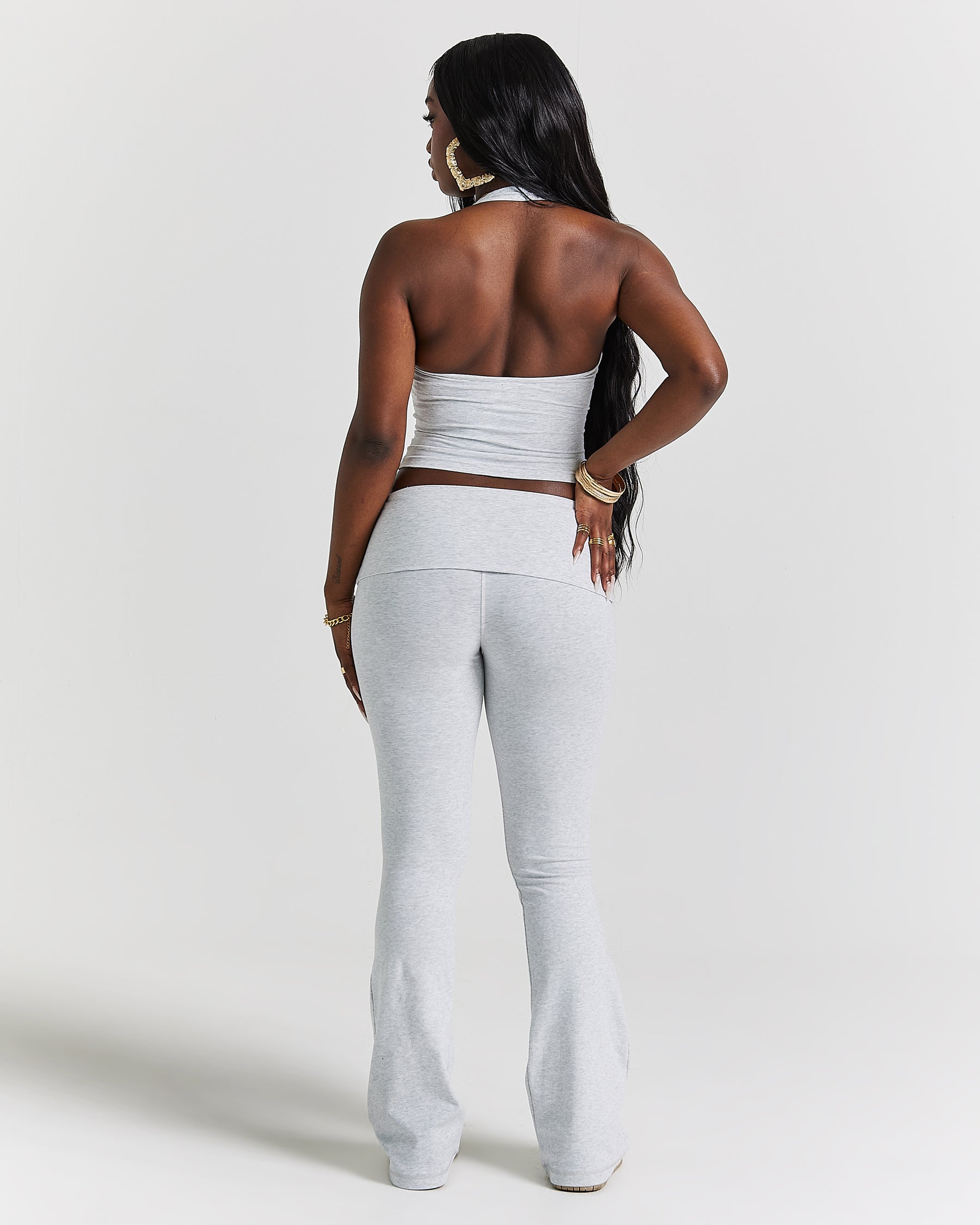 Poise Fold Over Flare Leggings - Light Grey/Black