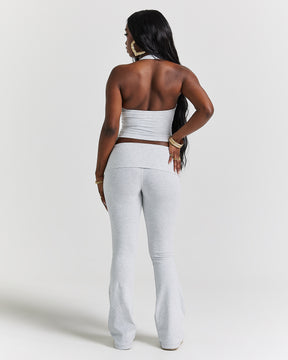 Poise Fold Over Flare Leggings - Light Grey/Black