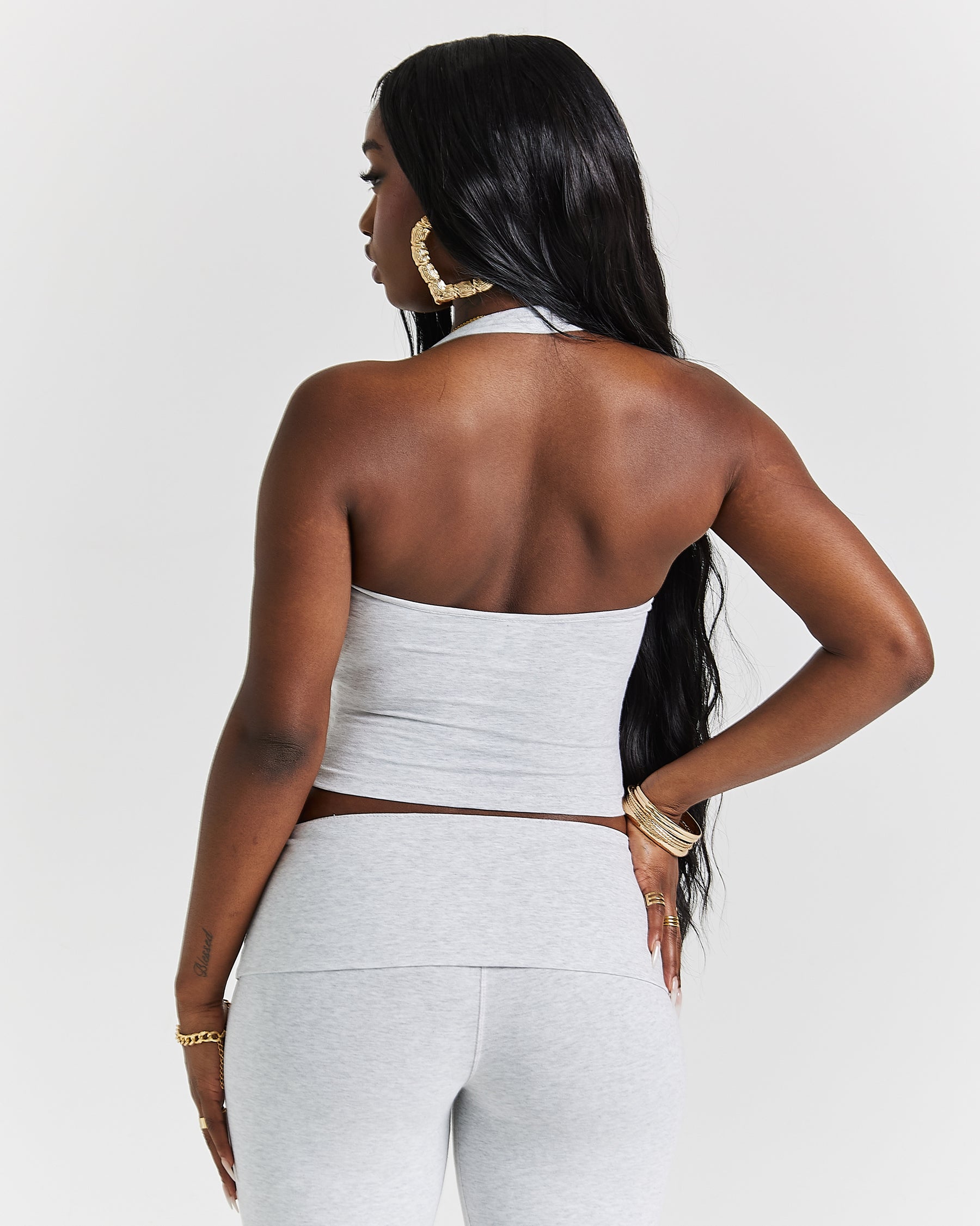 Poise Halter Neck Top - Light Grey/Black