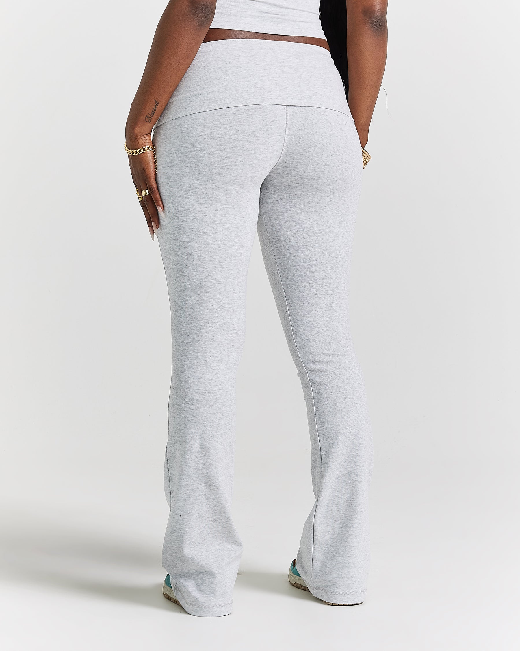 Poise Fold Over Flare Leggings - Light Grey/Black