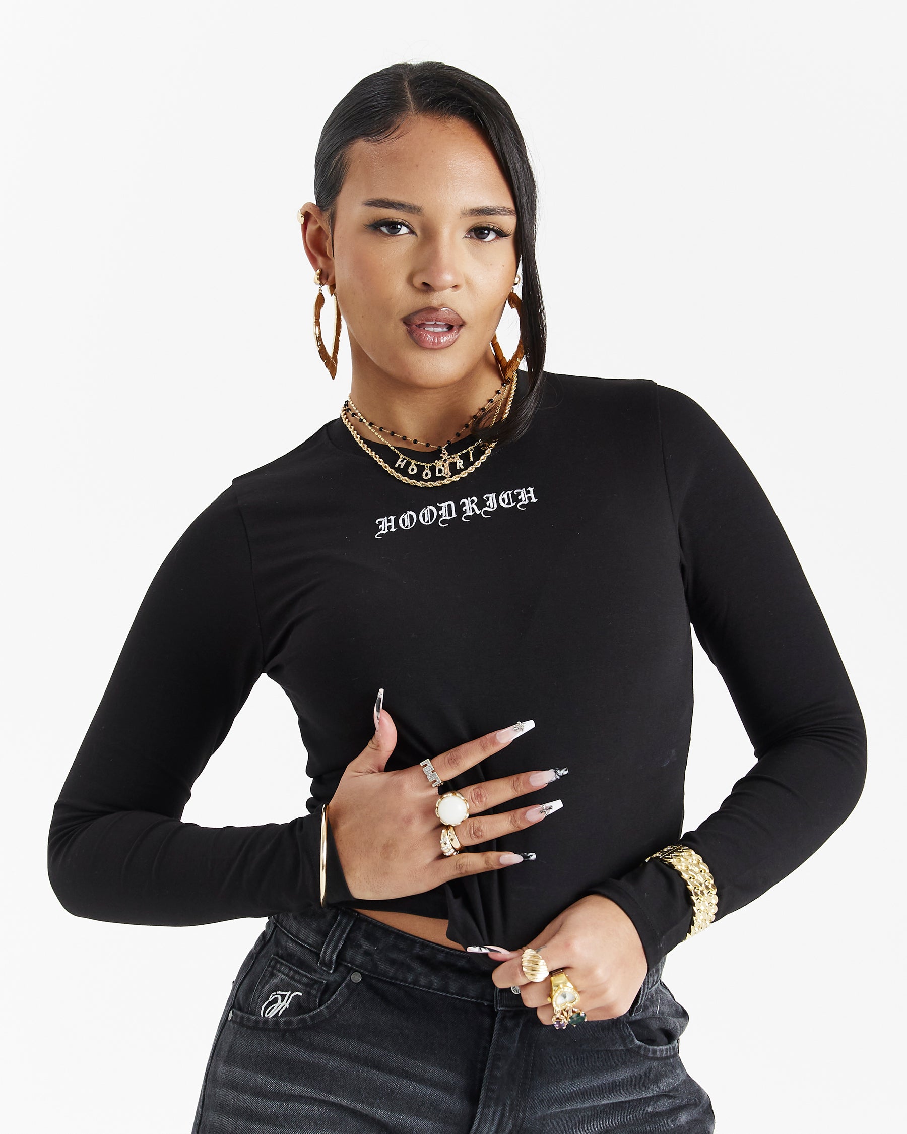 Dusk Slim Long Sleeve Top - Black/White