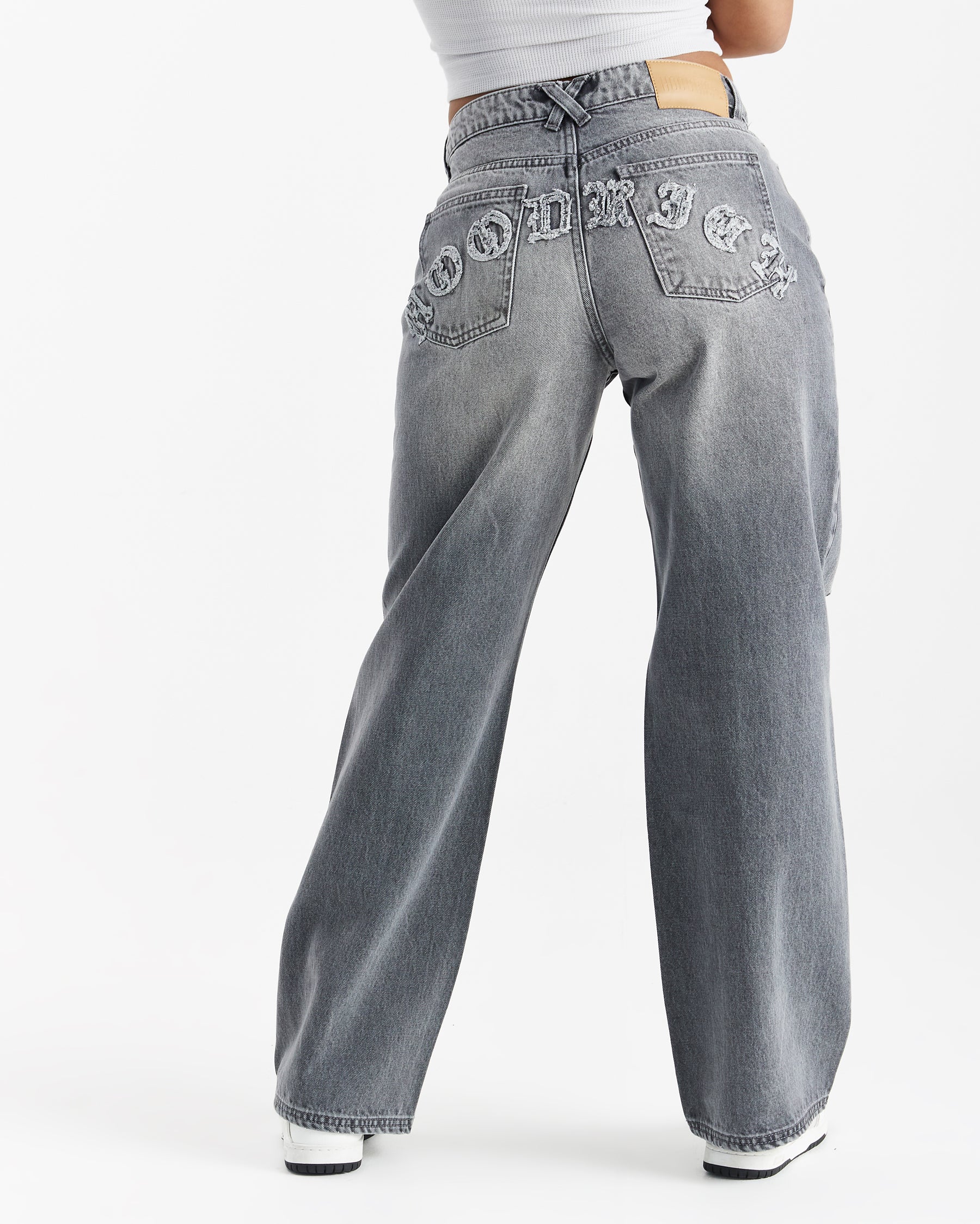 Distressed Gothic Wide Leg Jeans - Grey Wash