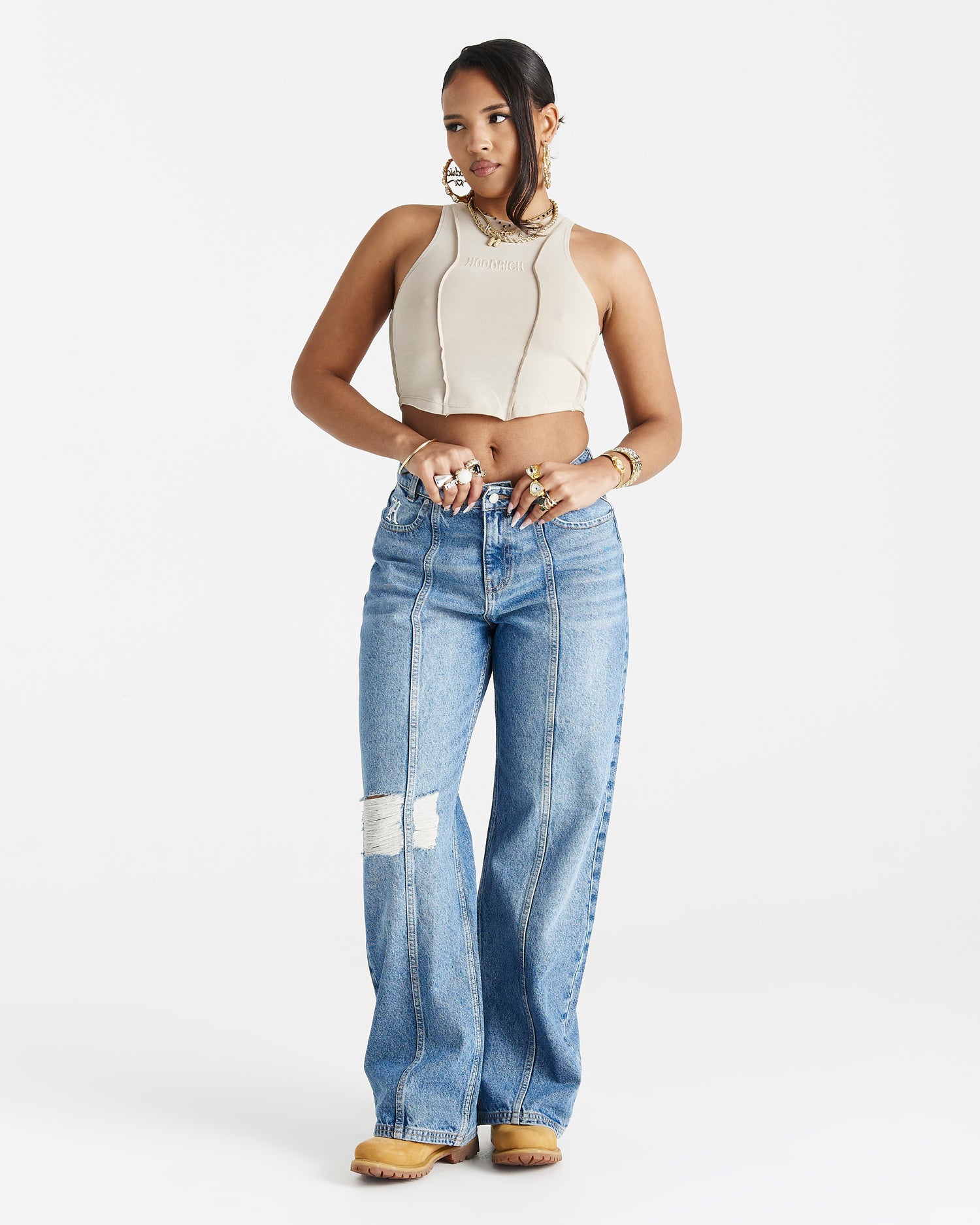 Distressed Gothic Wide Leg Jeans - Blue Wash