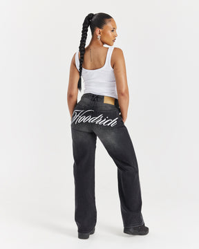 Script Wide Leg Jeans - Black Wash