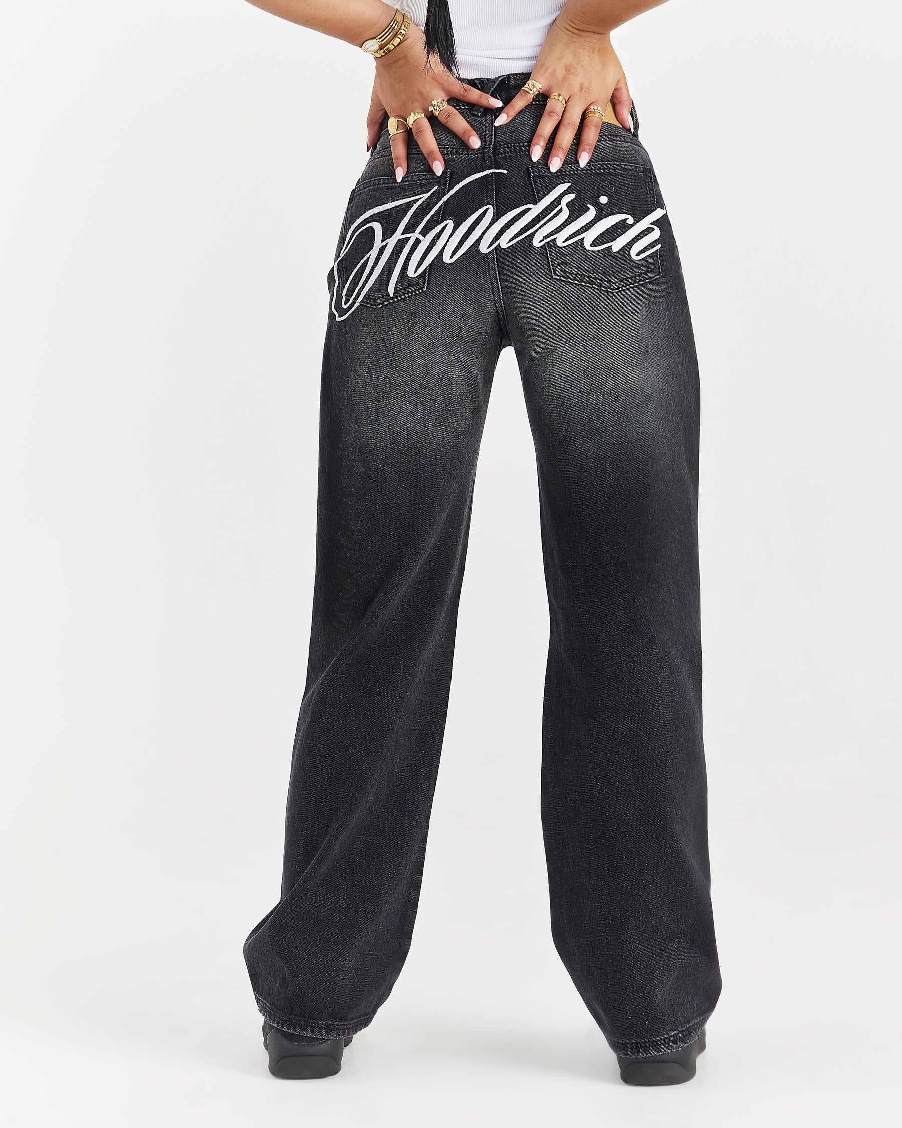Script Wide Leg Jeans - Black Wash
