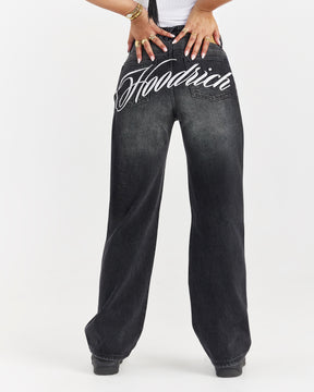 Script Wide Leg Jeans - Black Wash