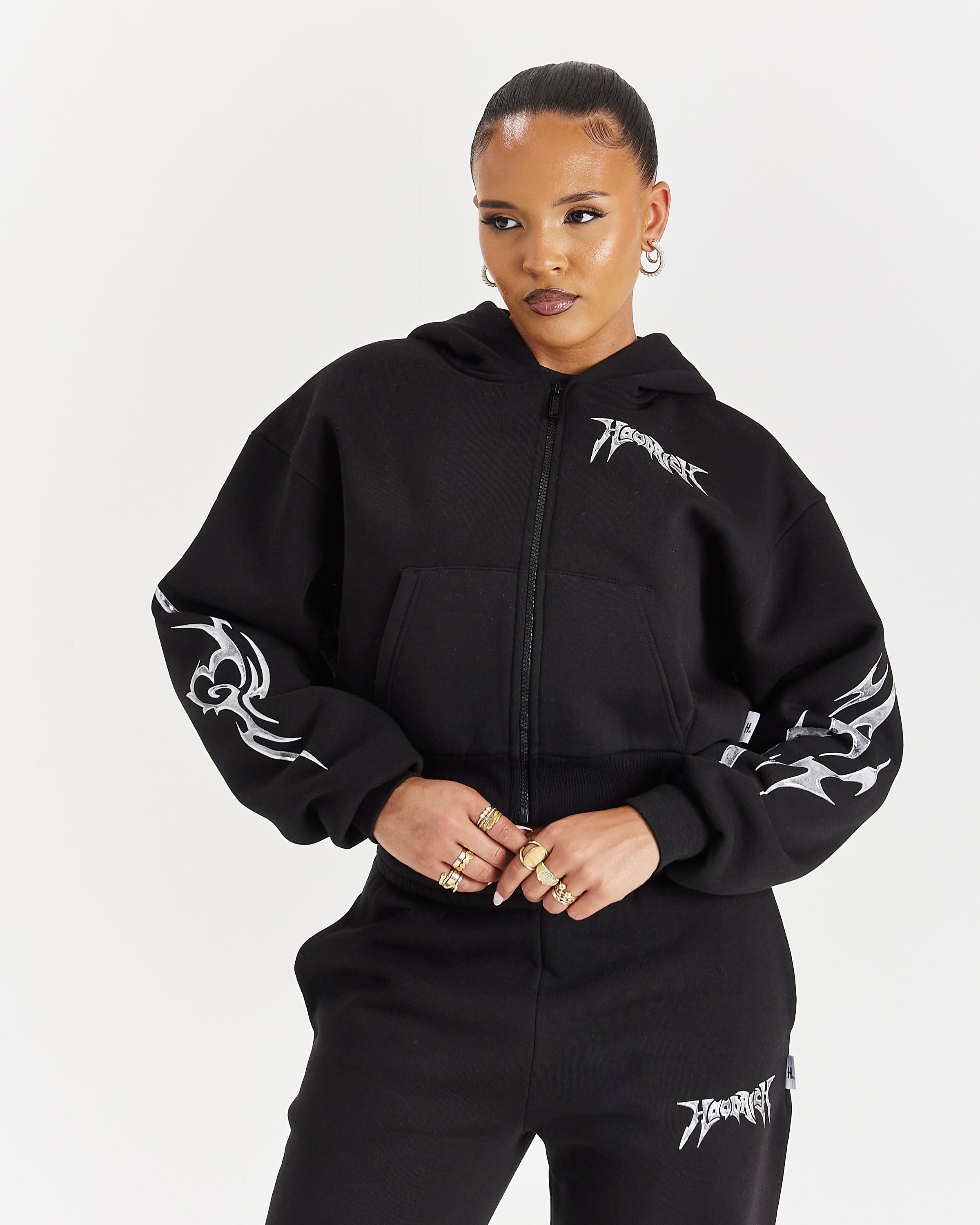 Spark Boxy Zip Hoodie - Black/Silver