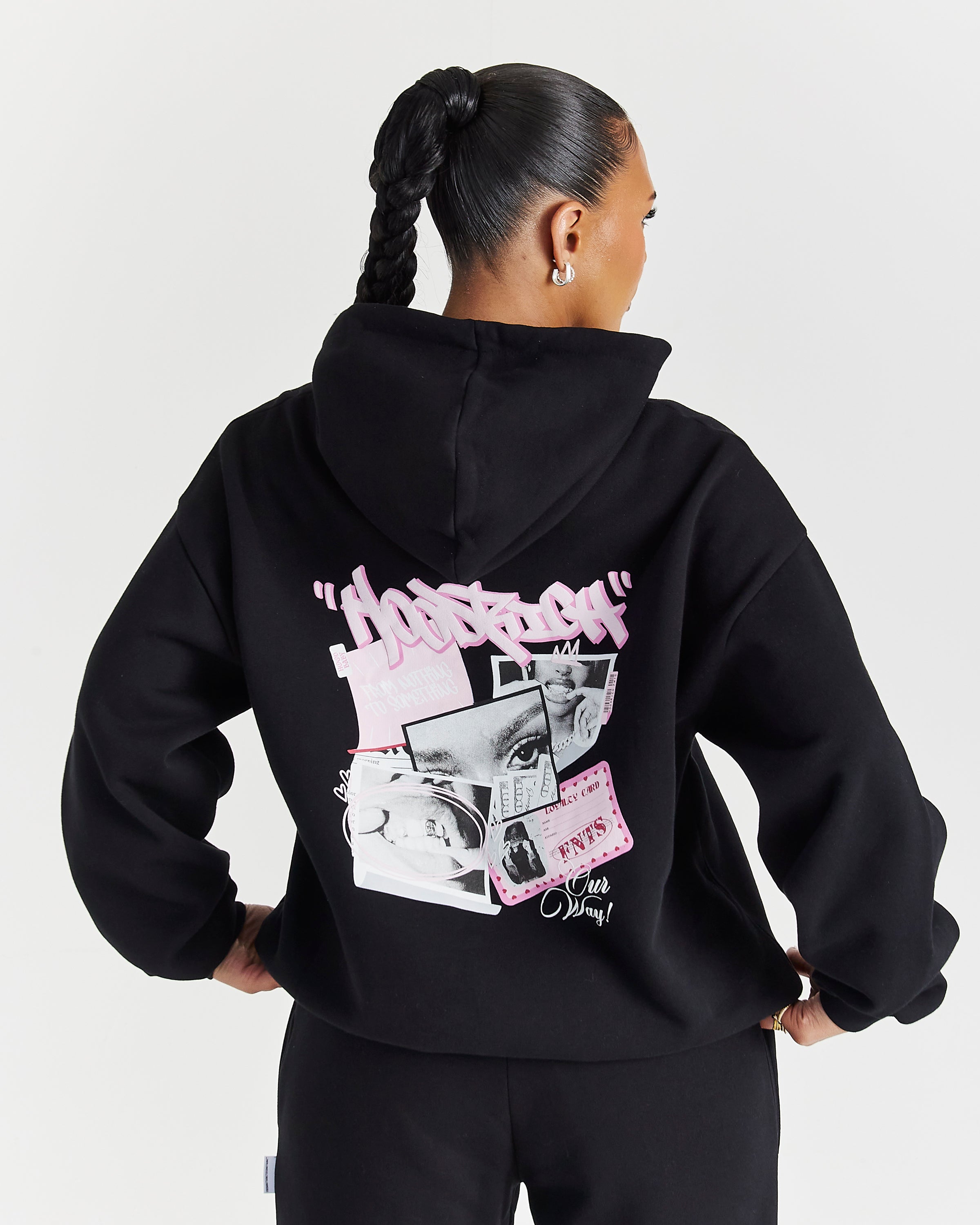 Fray Oversized Hoodie - Black/Pink