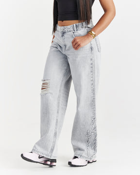 Spark Wide Leg Jeans - Light Grey Wash