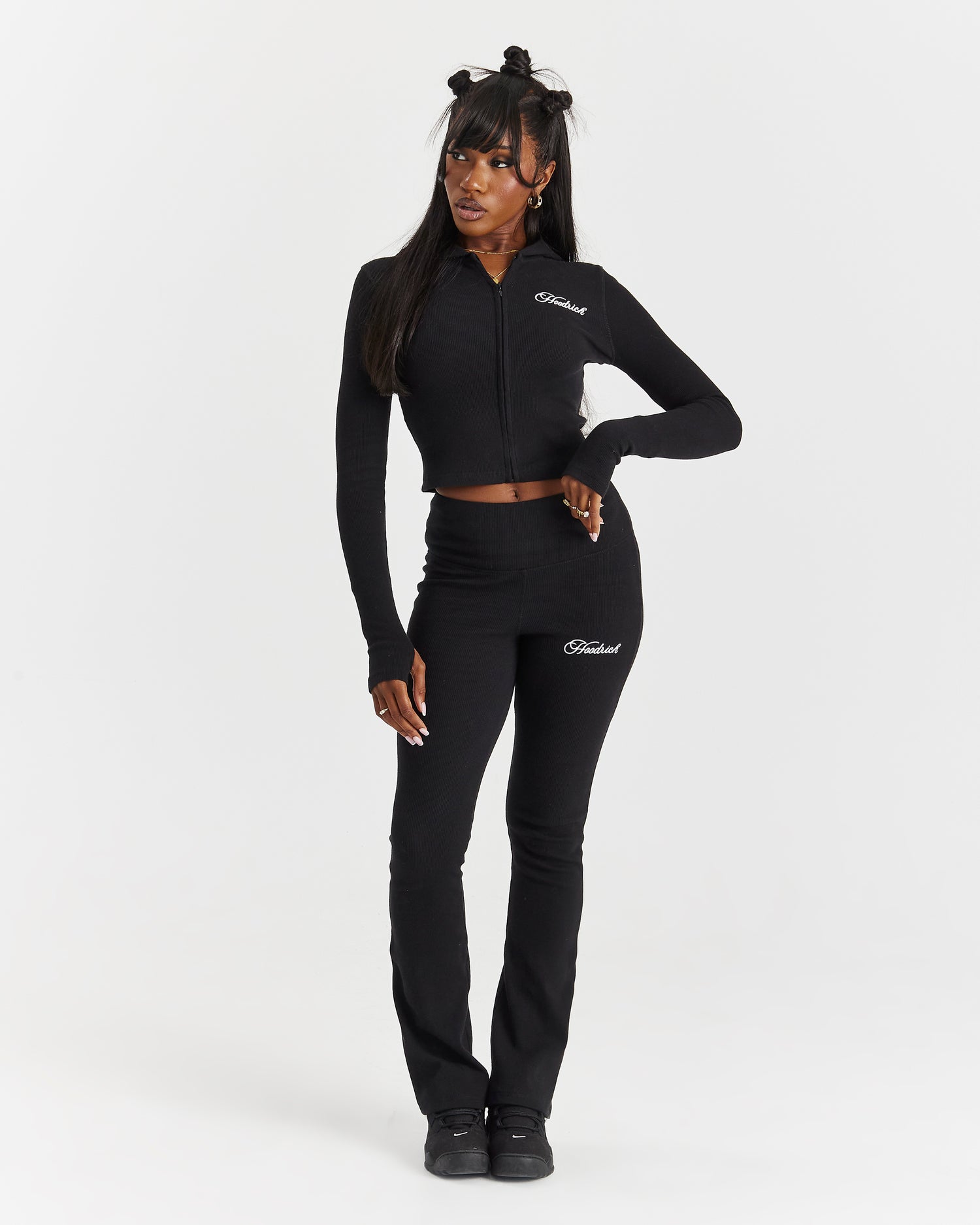 Selene Thick Waistband Flares - Black/White