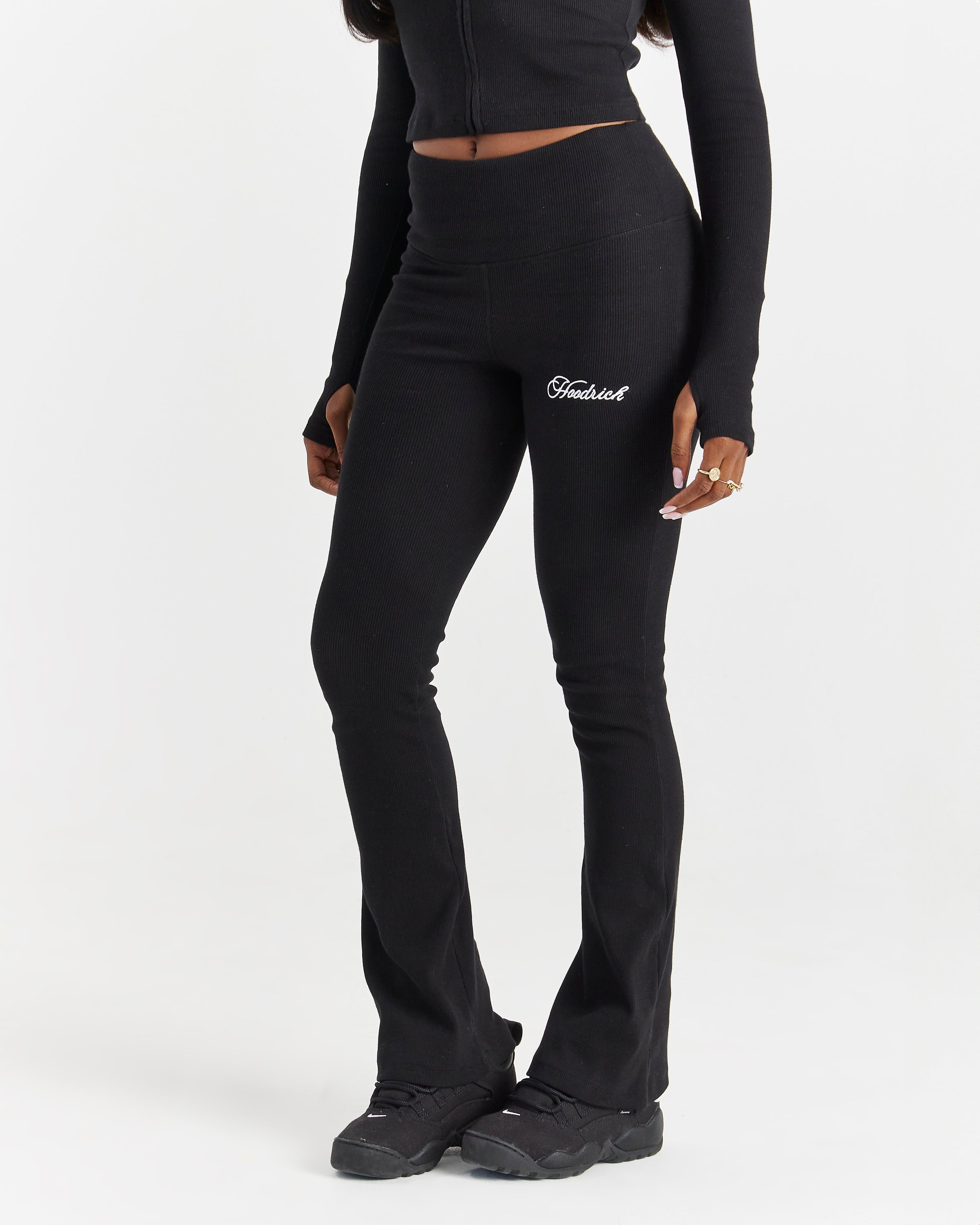 Selene Thick Waistband Flares - Black/White