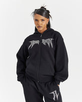 Lustre Oversized Zip Hoodie - Black/Rhinestone