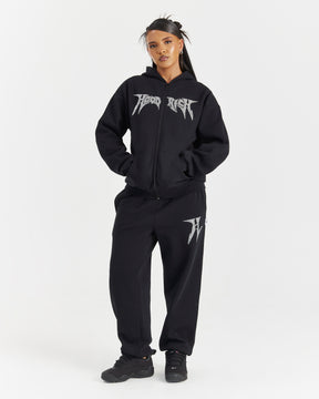 Lustre Oversized Zip Hoodie - Black/Rhinestone