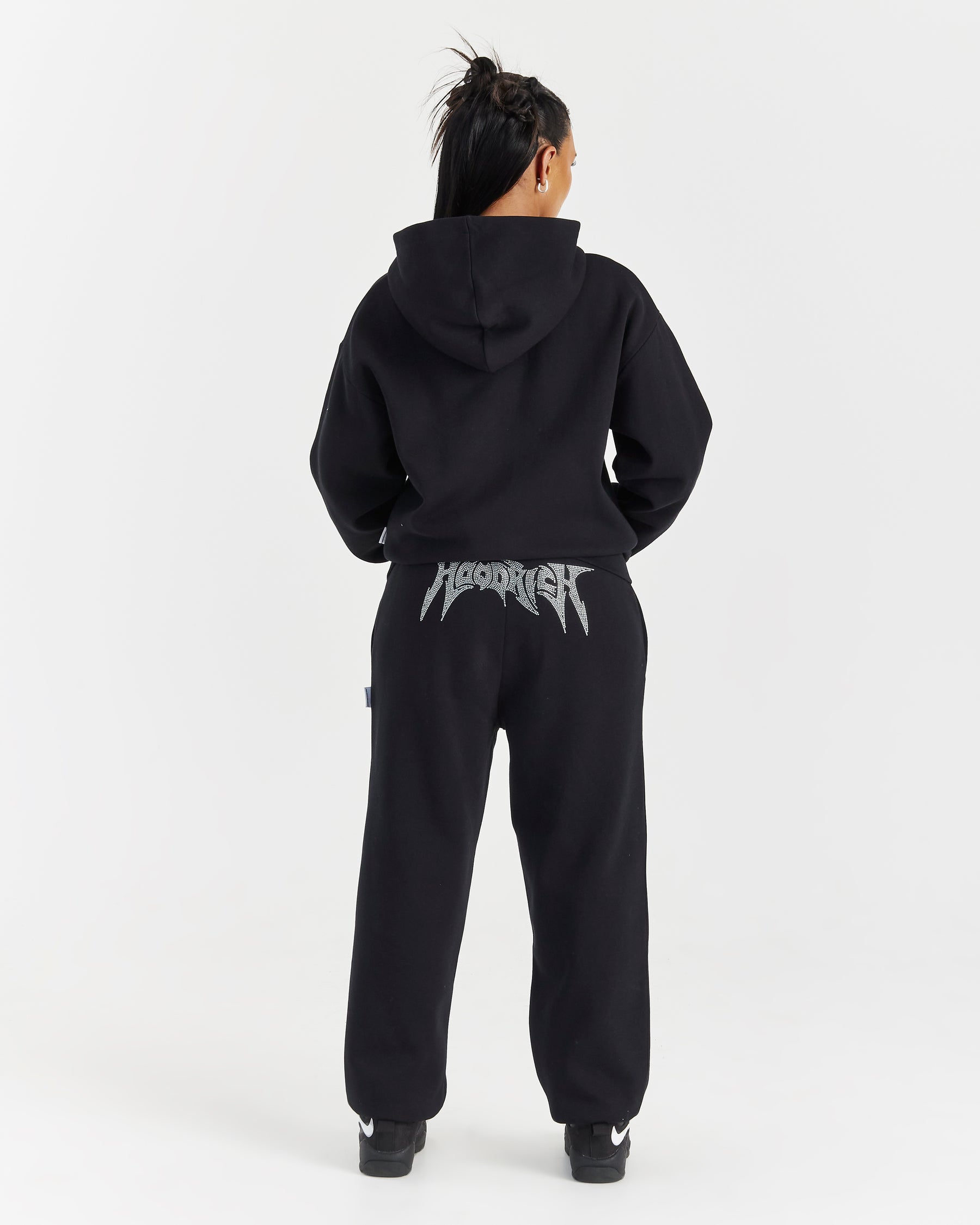 Lustre Oversized Zip Hoodie - Black/Rhinestone