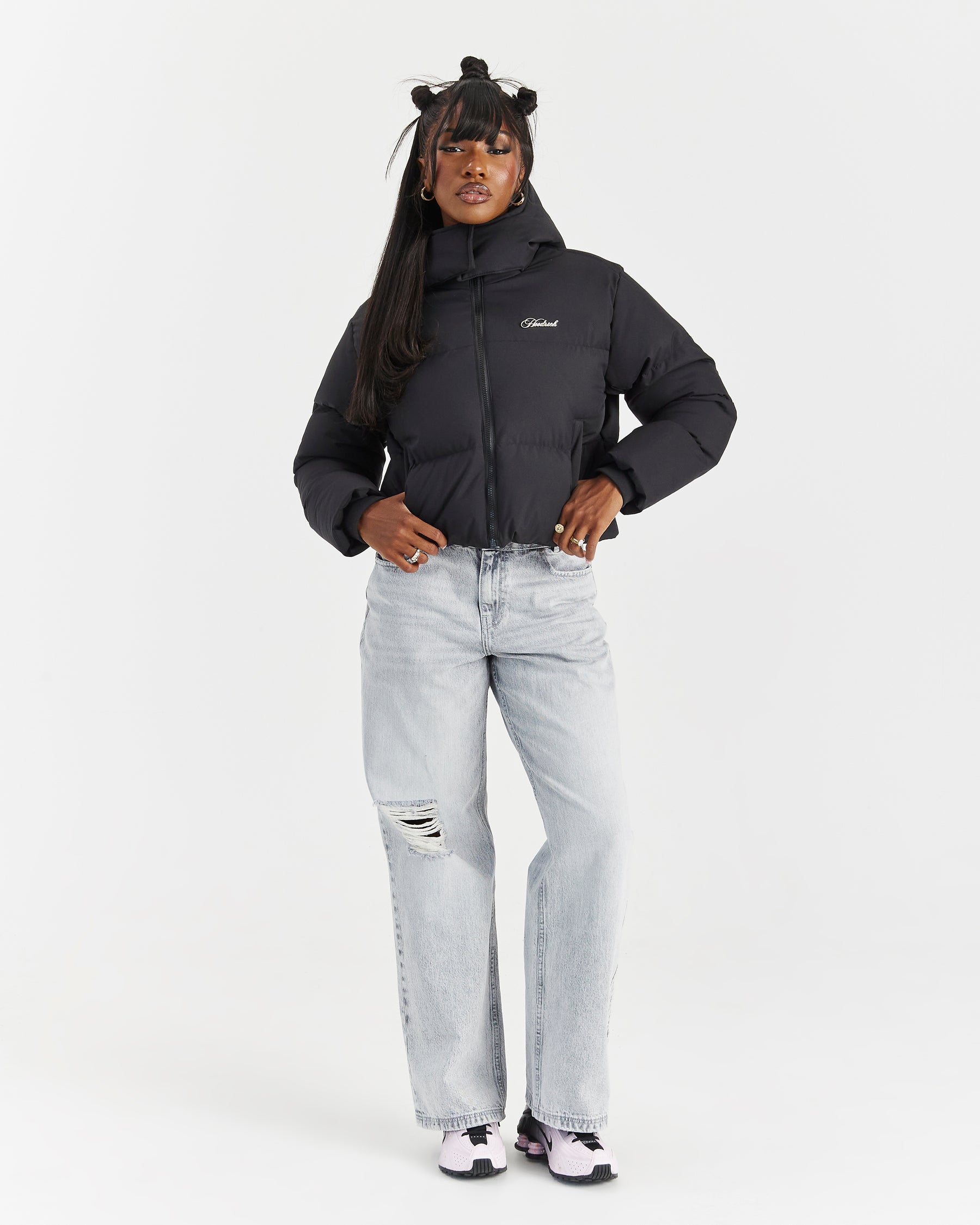 Script Hugo Cropped Puffer - Black/Silver