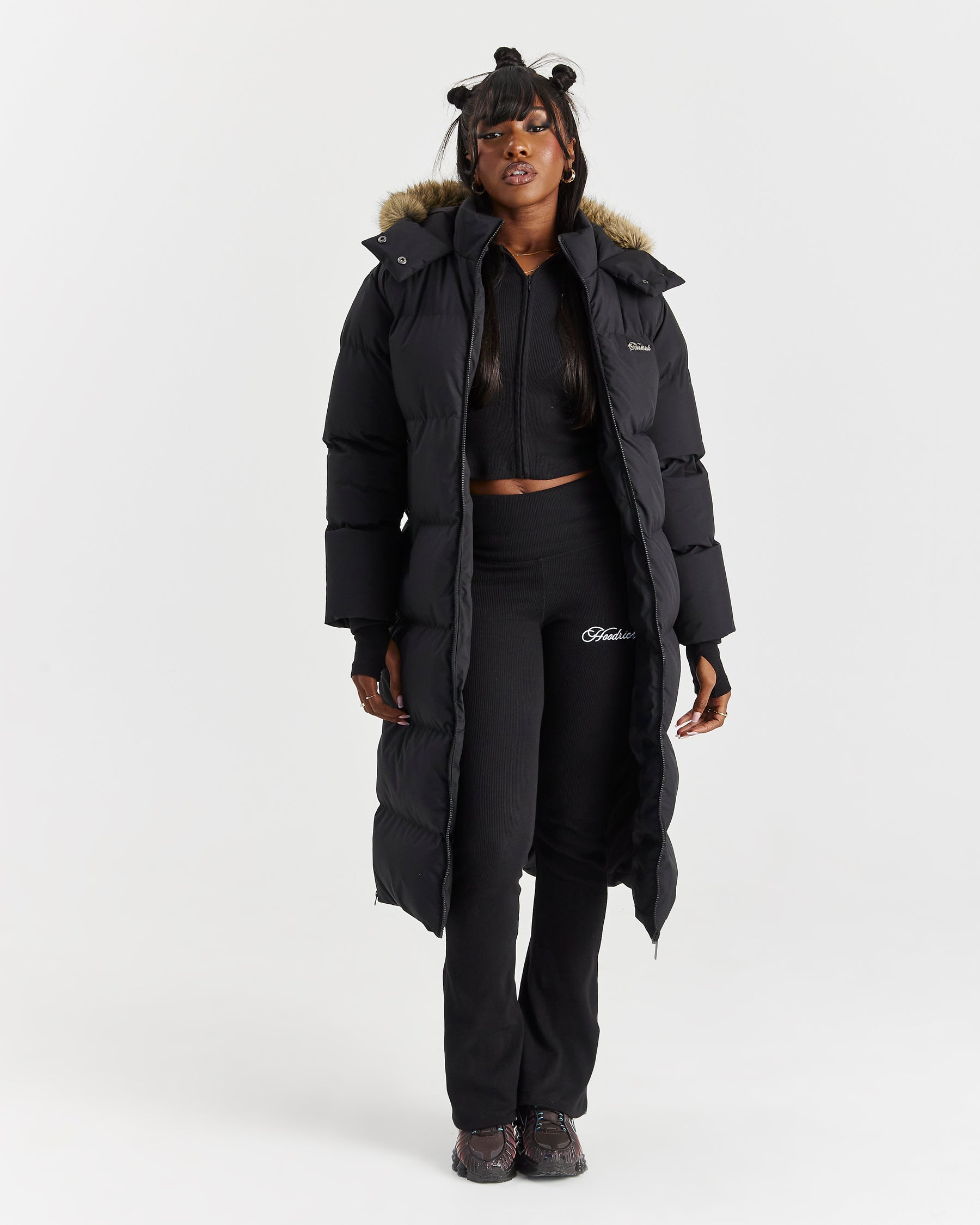 Script Hugo Longline Puffer - Black/Silver/Fur