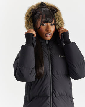 Script Hugo Longline Puffer - Black/Silver/Fur