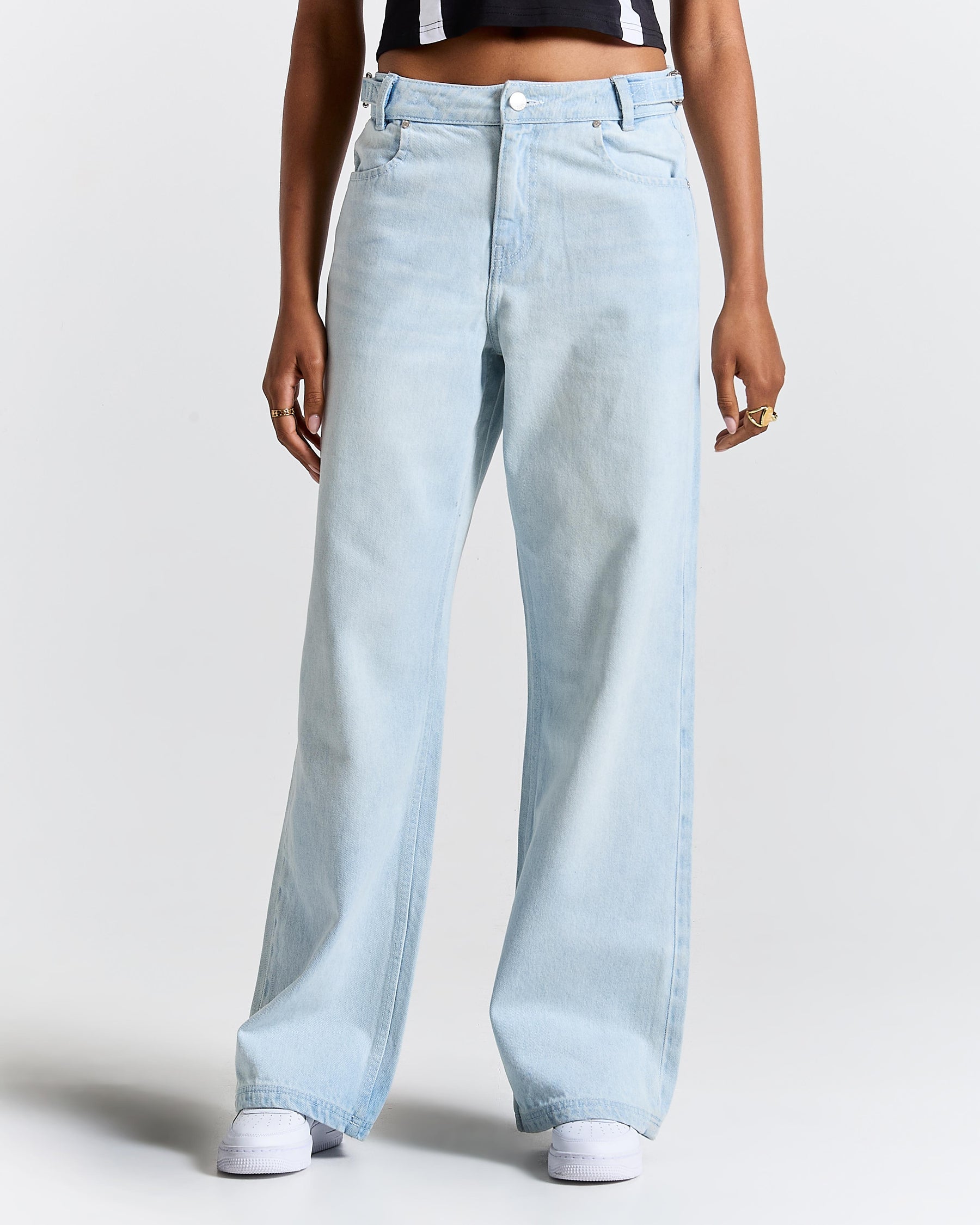 Solace Wide Leg Jeans - Bleached Blue/White