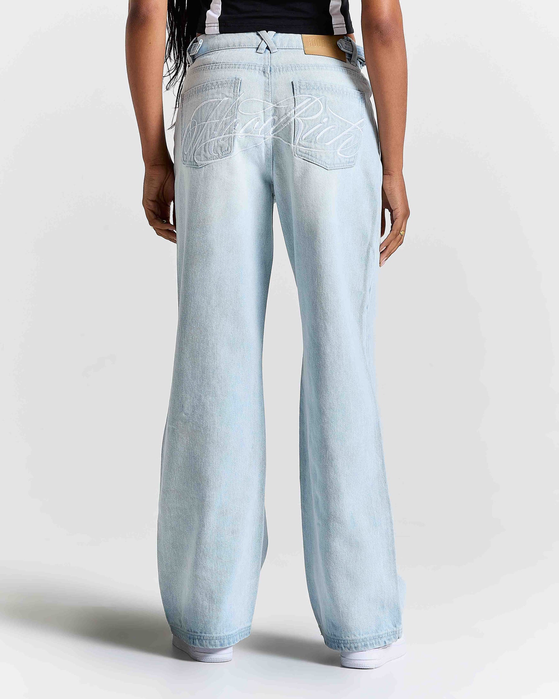 Solace Wide Leg Jeans - Bleached Blue/White