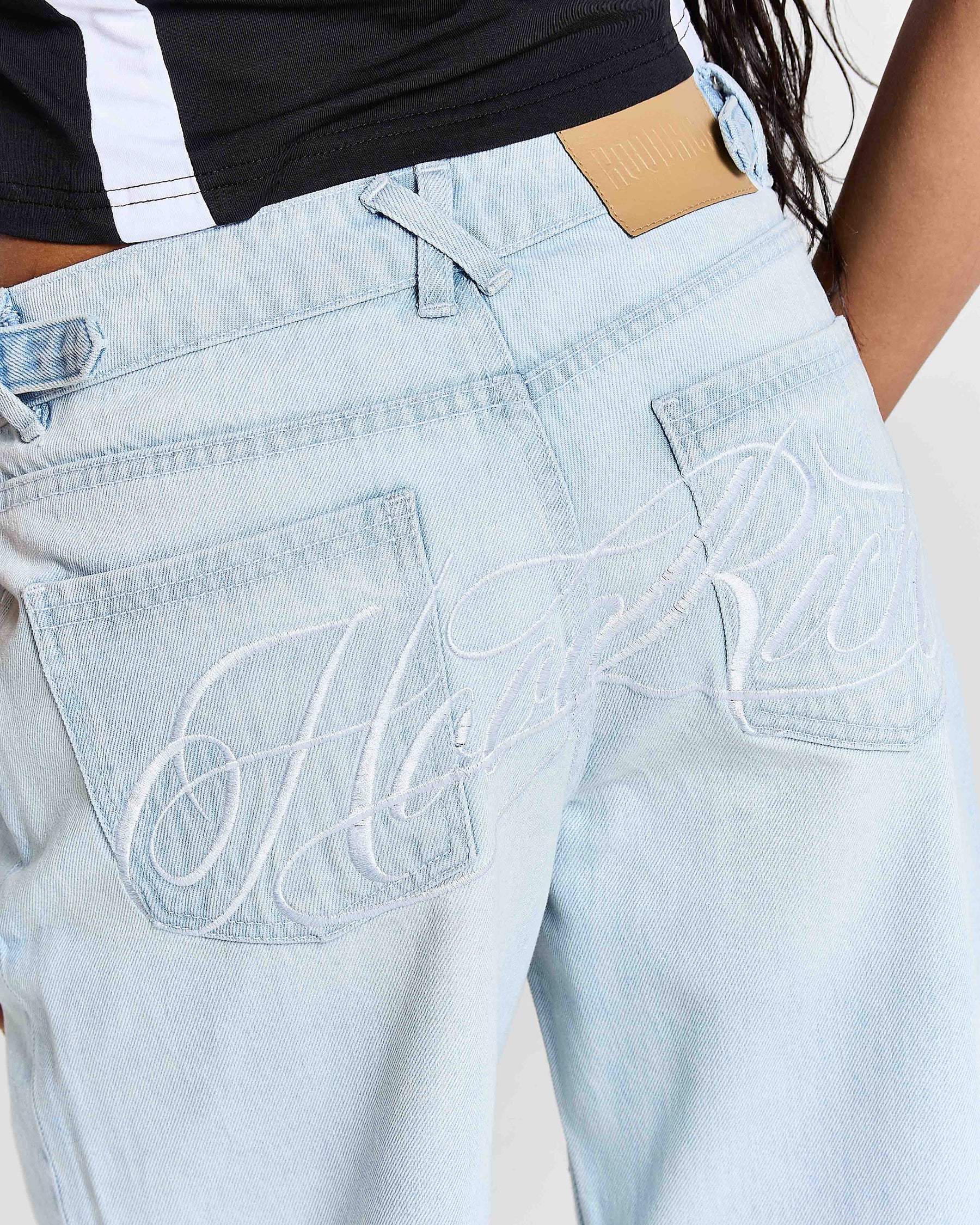 Solace Wide Leg Jeans - Bleached Blue/White